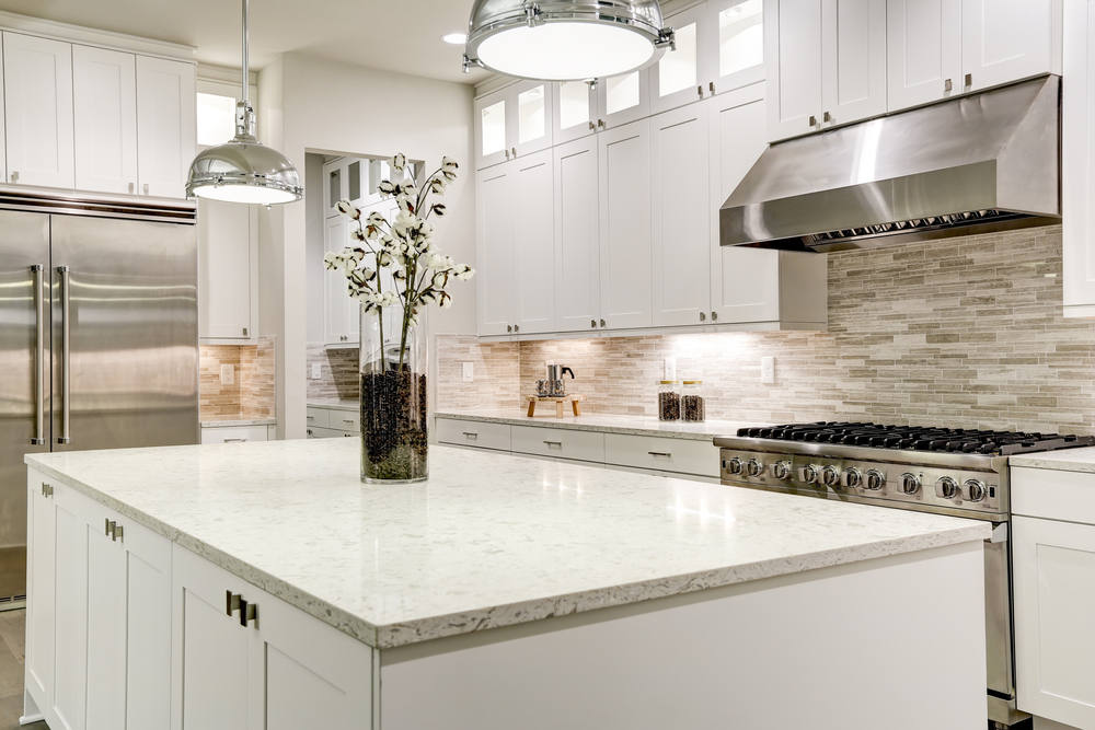 Elegant, white kitchen countertop